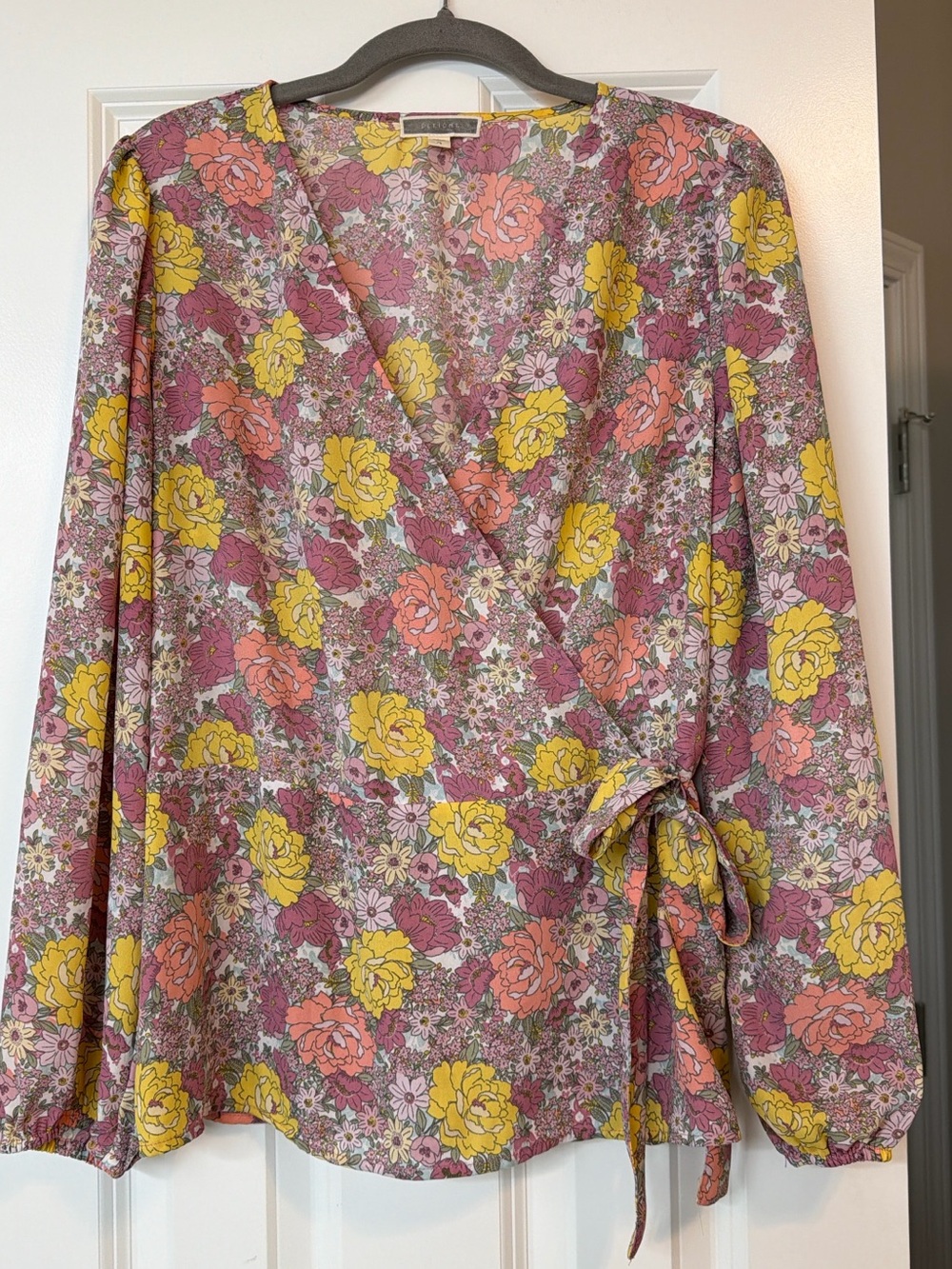 Pleione Floral Wrap Blouse - Pink, Yellow & Coral